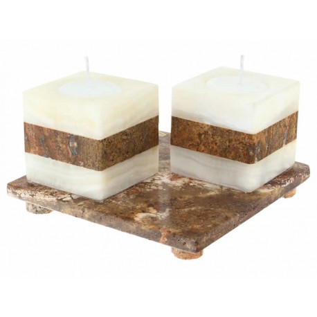 Ónix Set Charola Cuadrada con Porta velas Bicolor-ComercializadoraZeus- 1004430987