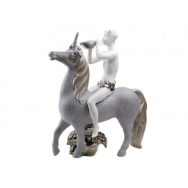 Lladró Escultura Fauno y Unicornio  Blanco y Plata-ComercializadoraZeus- 1037271582