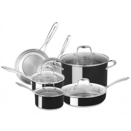 KitchenAid Batería de Acero Inoxidable 10 Piezas KCSS10OB Color Negro-ComercializadoraZeus- 1046669670