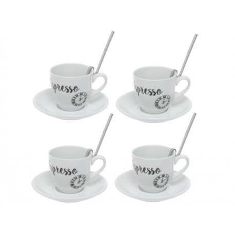Crown Baccara Juego de Tazas con Cucharas Blanco y Negro-ComercializadoraZeus- 1056099693