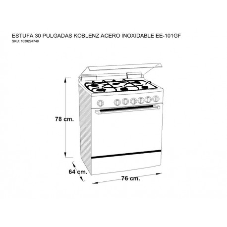 Koblenz EE 101GF Lucerna Estufa 30 Pulgadas Acero-ComercializadoraZeus- 1030294749