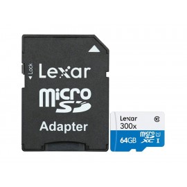Lexar Memoria Micro SD 64GB Clase10 300X con Adaptador-ComercializadoraZeus- 1032245311
