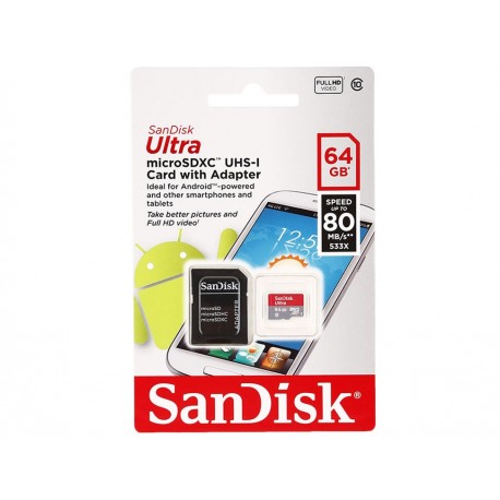 Sandisk MicroSD 64GB clase10 adap 80MB s-ComercializadoraZeus- 1042903295