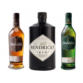 Paquete Especial 2 Botellas de Glenfiddich 18 años, 1 Botella de Whisky Glenfiddich 12 Años y con un Hendricks de Regalo-Comerci